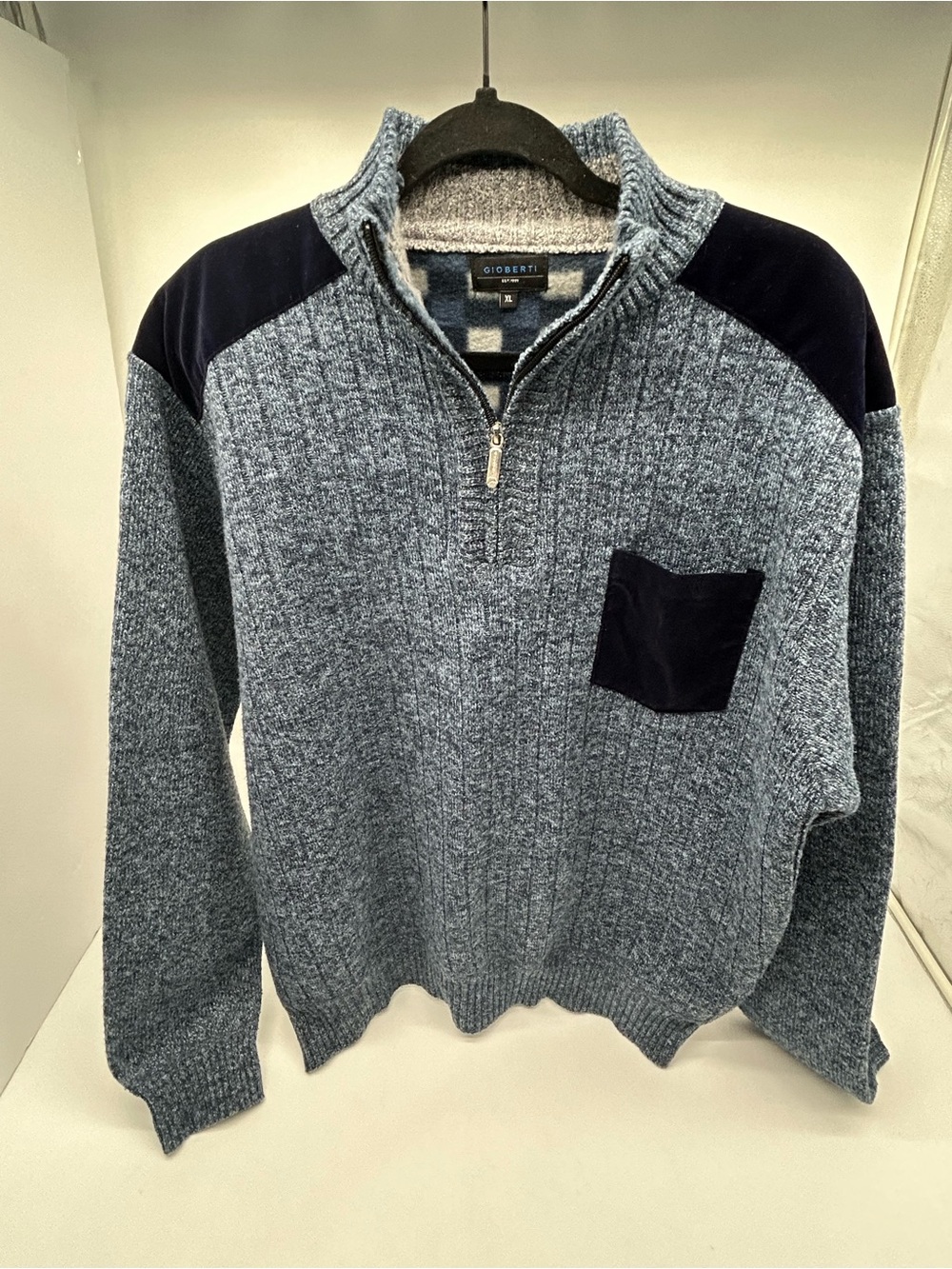 Gioberti Men’s Quarter Zip Flannel Lined Pullover Sweater XL